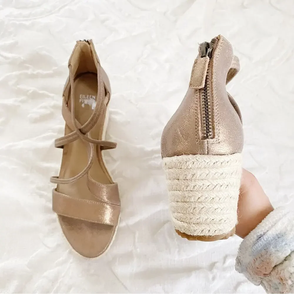 Eileen Fisher Wanda Metallic Suede Espadrille Size 11 New